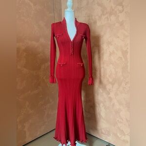 Self-Portrait Red Long Sleeve Dress